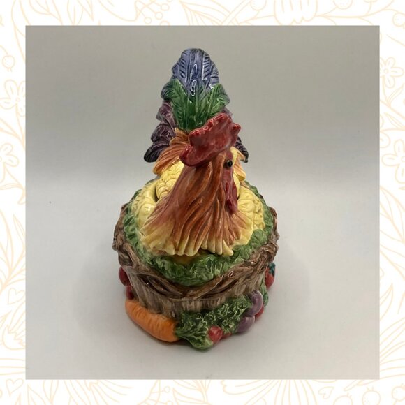 Vintage Fitz & Floyd Rooster Figural Sugar Bowl with Lid and Spoon - Picture 4 of 6